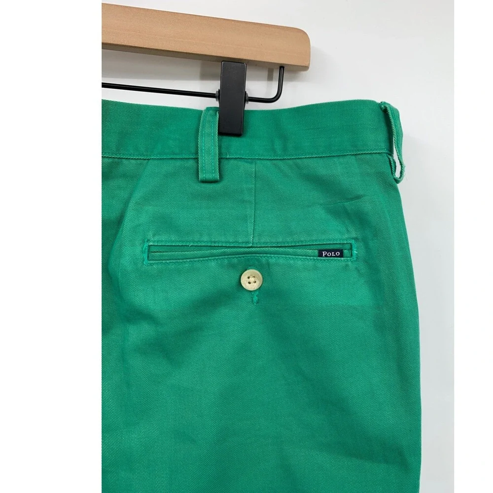 Vintage Polo Ralph Lauren Pants Mens 38x32 Green Solid Slim Fit Chino Trousers